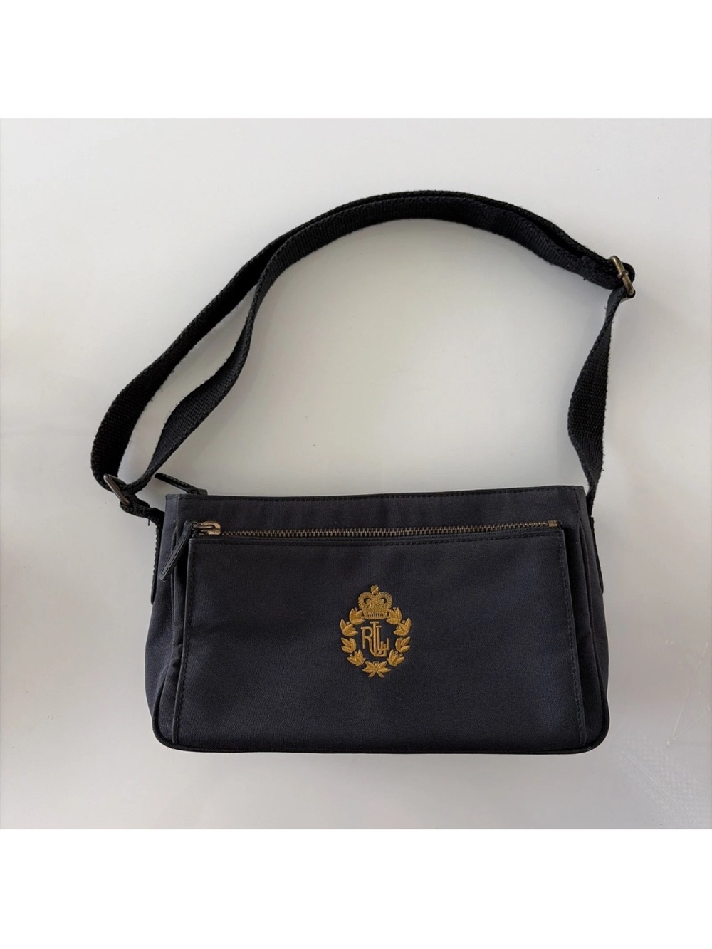 Vintage Polo by Ralph Lauren Black Shoulder Bag with Gold Crest